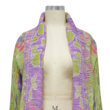 Pleated Printed Plus Size Long Jacket for Women