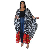 Plus Size Women's Fashion Printed Chiffon Cape Shirt