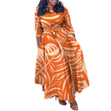 Women's Autumn and Winter Fashion Chic Strappy African Plus Size Maxi Dress