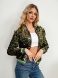 Color block sequin fashionable spring and autumn women's baseball jacket