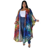 Plus Size Women's Fashion Printed Chiffon Cape Shirt