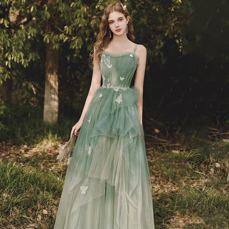 straps green tutu dress birthday formal party adult ceremony dress