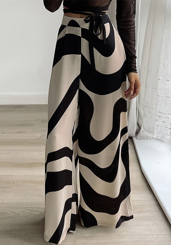 Spring and Autumn Women's Fashionable Loose High Waisted Wide Leg Pants Printed Straight Casual trousers
