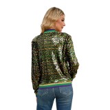Color block sequin fashionable spring and autumn women's baseball jacket