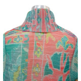 Pleated Printed Plus Size Long Jacket for Women