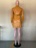single-breasted buttons Casual Pu dress