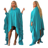 Plus Size Women's Autumn and Winter Fashion Irregular Cardigan Solid Color Loose Dress