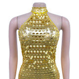 Fashion Women's Solid Color Sleeveless Low Back Halter Neck club Dress