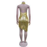 Fashion Women's Solid Color Sleeveless Low Back Halter Neck club Dress