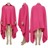 Plus Size Women's Autumn and Winter Fashion Irregular Cardigan Solid Color Loose Dress