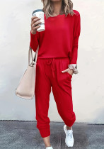 Autumn and Winter Women's Clothing Round Neck Loose Solid Color Long Casual Two-piece Pants Set
