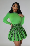 Fashionable Round Neck long-sleeved Knitting pleated dress for women