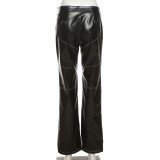 Women's slim pu trousers straight leg pants for women