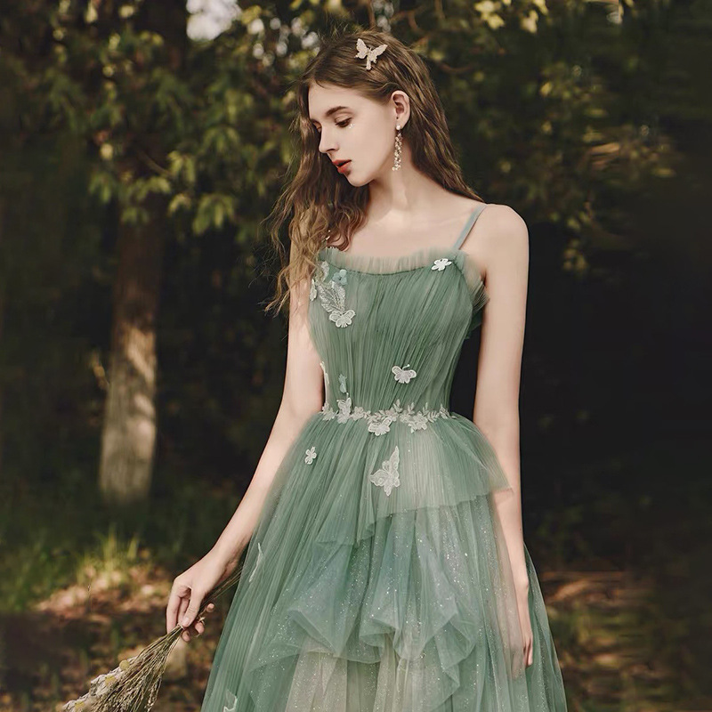 straps green tutu dress birthday formal party adult ceremony dress