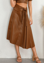 Pu Leather Fashion Trendy Autumn and Winter Women's Irregular Swing Skirt