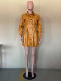 single-breasted buttons Casual Pu dress