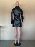 single-breasted buttons Casual Pu dress