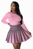 Fashionable Round Neck long-sleeved Knitting pleated dress for women