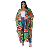 Plus Size Women's Fashion Printed Chiffon Cape Shirt