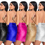 Fashion Women's Solid Color Sleeveless Low Back Halter Neck club Dress