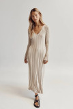 Spring Summer knitting dress Casual Slim Waist V-neck Ribbed Slim Fit Knitting long dress for women