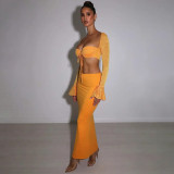 Autumn sexy trendy versatile slim solid color Bodycon long skirt for women