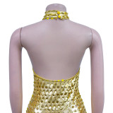 Fashion Women's Solid Color Sleeveless Low Back Halter Neck club Dress