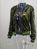 Color block sequin fashionable spring and autumn women's baseball jacket