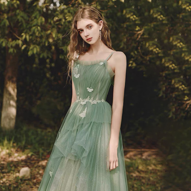 straps green tutu dress birthday formal party adult ceremony dress