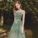 straps green tutu dress birthday formal party adult ceremony dress