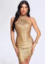 Fashion Women's Solid Color Sleeveless Low Back Halter Neck club Dress Fashion Women's Solid Color Sleeveless Low Back Halter Neck club Dress