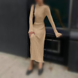 Spring Summer knitting dress Casual Slim Waist V-neck Ribbed Slim Fit Knitting long dress for women