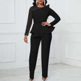 Long Sleeve Chic Mesh Patchwork Beading Slim Fit Formal Party Plus Size Jumpsuit
