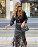 Street Trend Fall/Winter Tassel Patchwork Leather Skirt