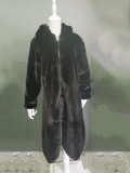 Faux Fur Coat Women's Maxi Black Belted Warm Jacket