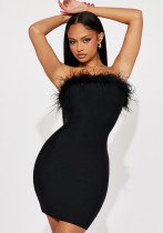 Sexy women's clothing autumn and winter Strapless feather bodycon dress Sexy women's clothing autumn and winter Strapless feather bodycon dress