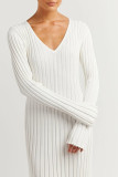 Spring Summer knitting dress Casual Slim Waist V-neck Ribbed Slim Fit Knitting long dress for women