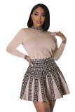 Fashionable Round Neck long-sleeved Knitting pleated dress for women