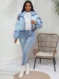 Fashion Women's Coat Denim Pattern Printed Cotton Padded Jackets