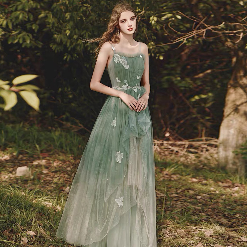 straps green tutu dress birthday formal party adult ceremony dress