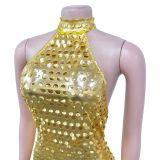 Fashion Women's Solid Color Sleeveless Low Back Halter Neck club Dress