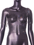 Women Tassel Fishnet Hollow Crop Top