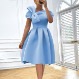 Plus Size Women Slash Shoulder Bow Dress