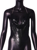 Women Sexy Backless Metallic Sequin Top
