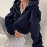 Women Fall Loose Long Sleeve Zipper Pocket Hoodies