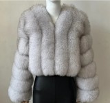Women Winter Warm Patchwork Crop Long Sleeve Faux Fur Jacket