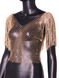 Women Tassel Fishnet Hollow Crop Top