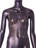 Women Sexy Hollow Plum Mesh Rhinestone Vest
