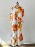 Women printed shirt and wide-leg pants Casual two-piece set