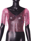 Women Tassel Fishnet Hollow Crop Top